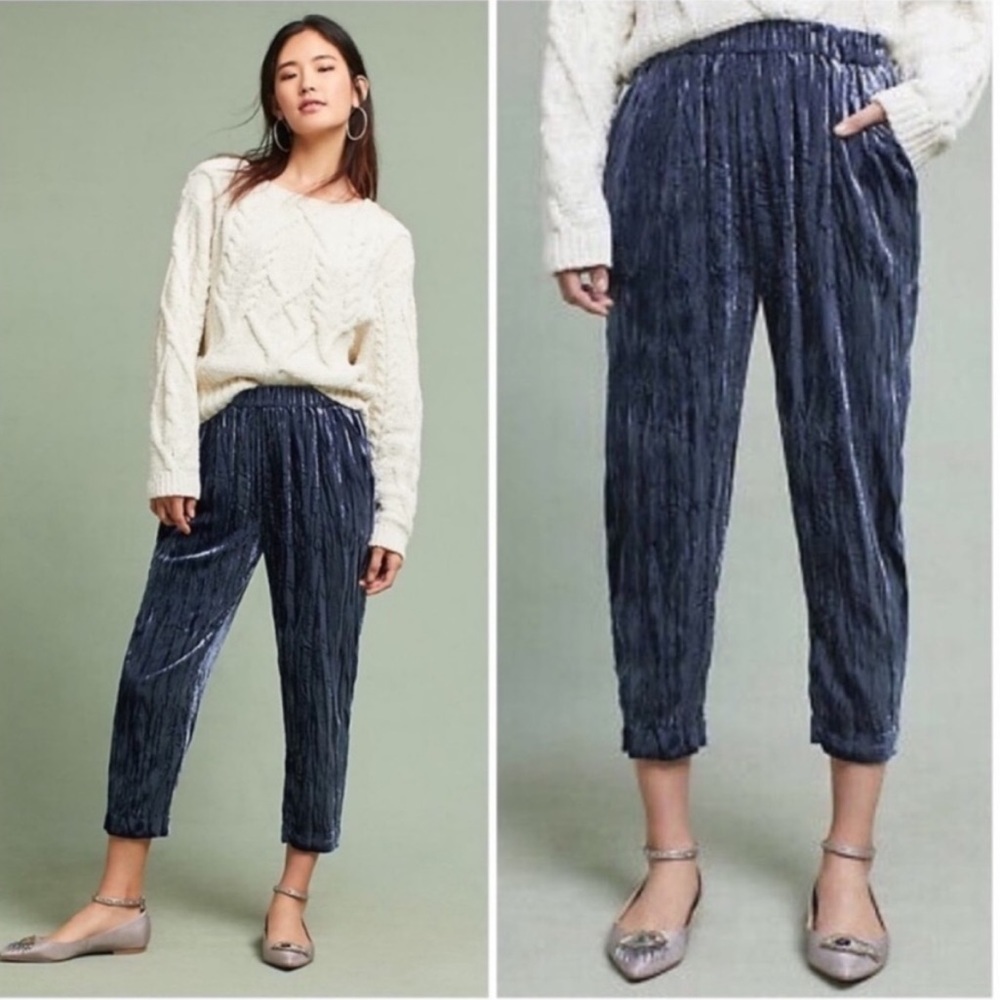 Anthropologie ett:twa Blue Crushed Velvet Pants